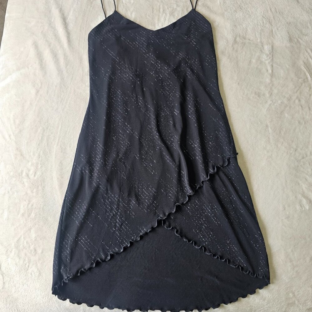 Women's Black Spaghetti Strap Asymmetrical Party Dress - Picture 8 of 16